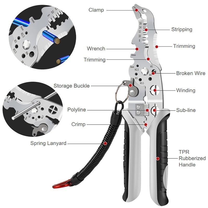 Multifunctional Elbow Pliers for Wire Stripping, Cutting, and Winding