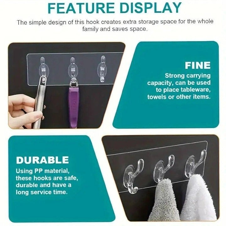 3-Piece Adhesive Hook Strip – No Drilling Wall Hooks for Kitchen & Bath(Pack of 2)