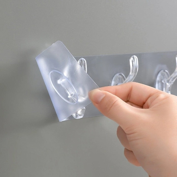 Self-Adhesive 6 Hook Strip – Transparent Heavy Duty Hooks for Wall Hanging