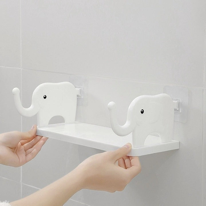 Elephant Buddy Floating Shelf – Punch-Free Wall Hanging with Guardrail & Hook