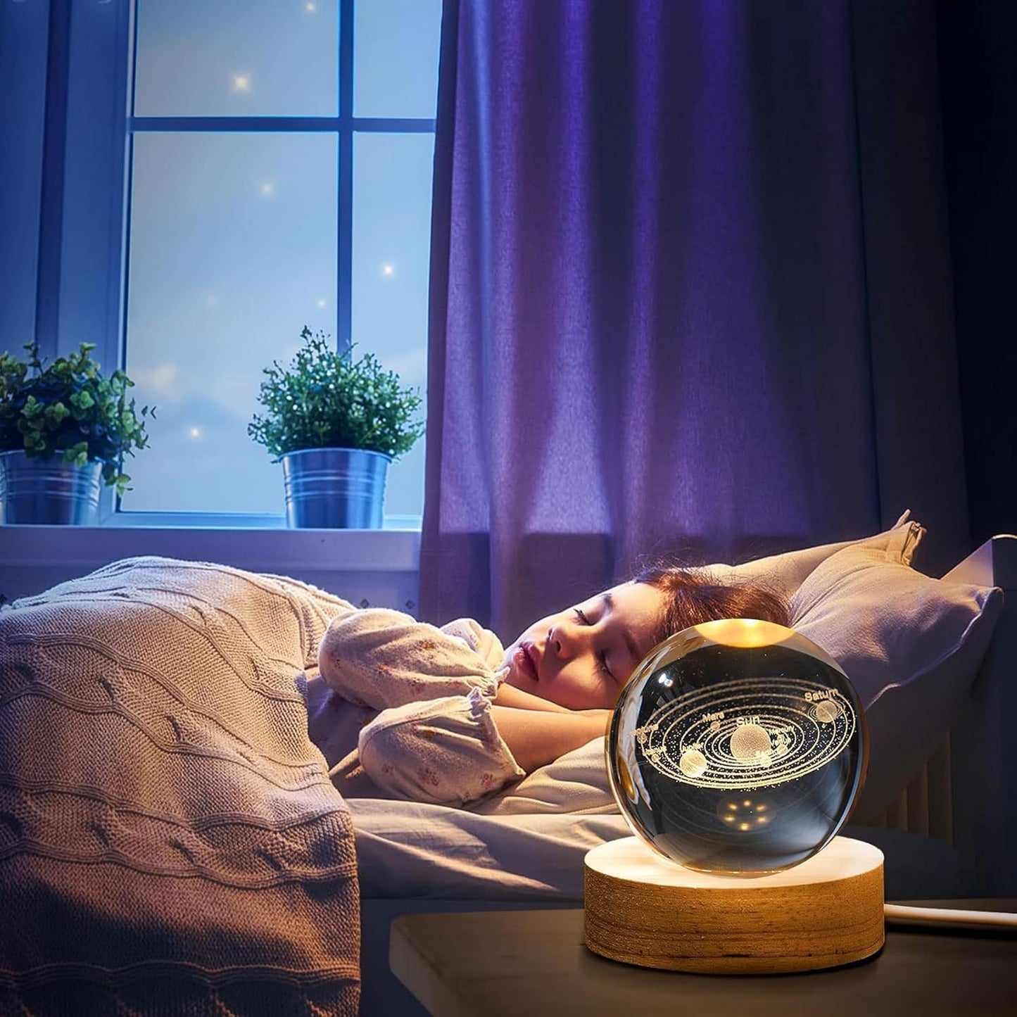 3D Crystal Ball Solar System Night Lamp | Cosmic Elegance for Your Room