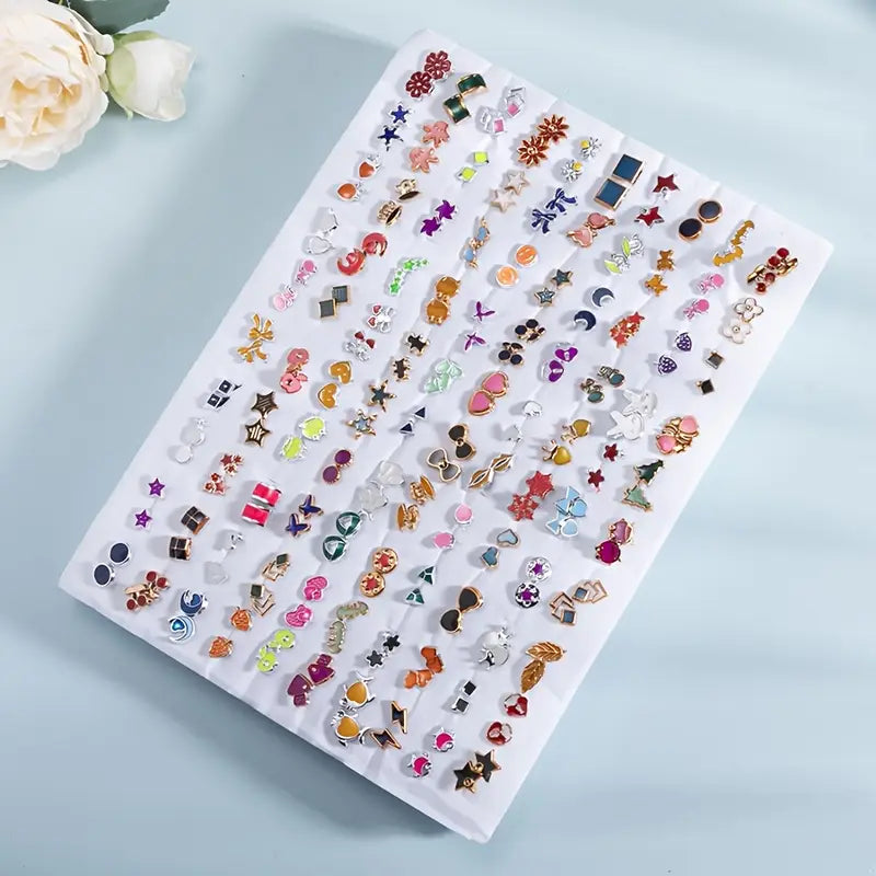 Boho Style Stud Earrings – Assorted Geometric Fashion Jewelry Set (100Pair)
