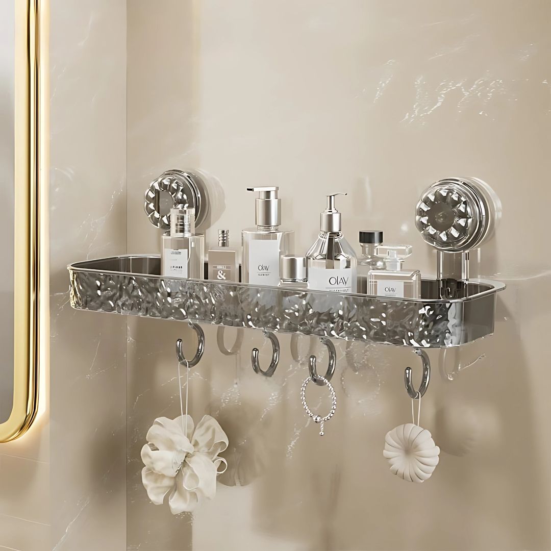 Suction Cup Corner Storage Rack – Non-Drill Bathroom Wall Shelf for Toiletries & Washbasin