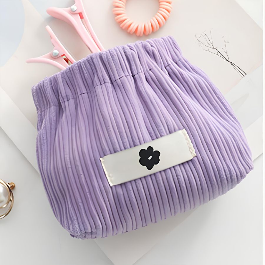Elegant Corduroy Makeup Pouch – Compact & Portable Velvet Storage Bag for Women