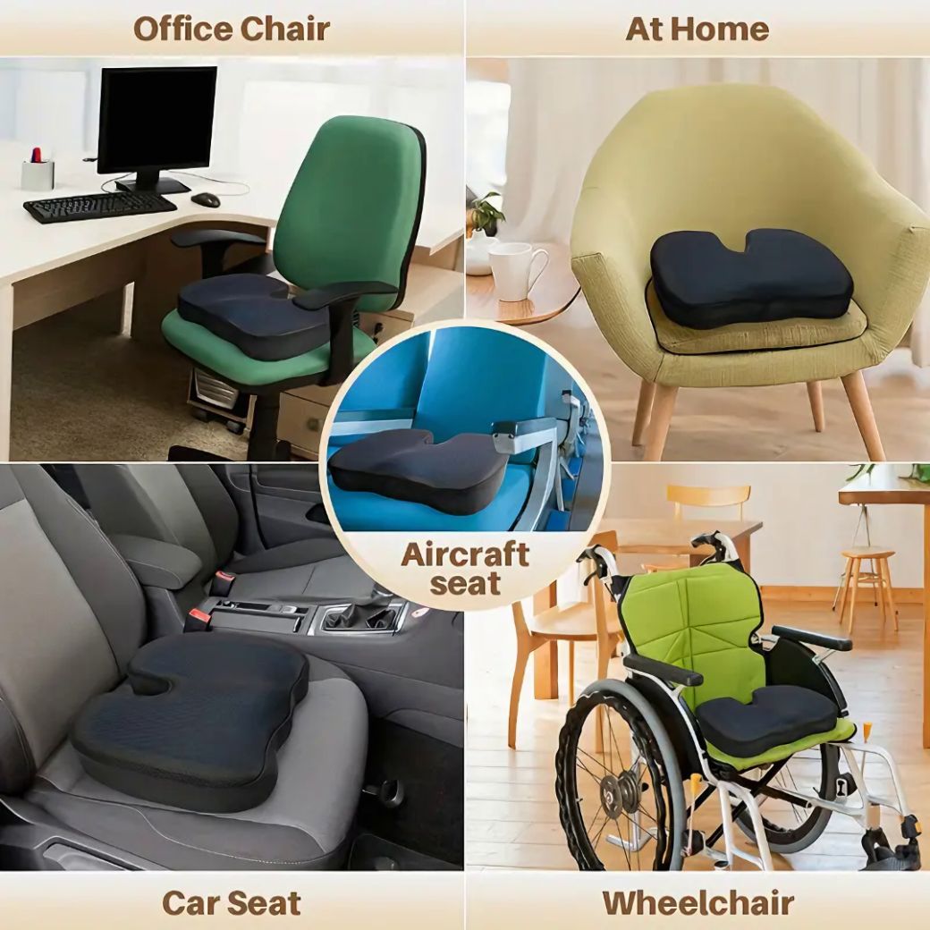 Cooling Gel Memory Foam Seat Cushion - Slow Rebound for Hip Pressure Relief | Ideal for Office Chairs & Home Use | Easy-Clean Material