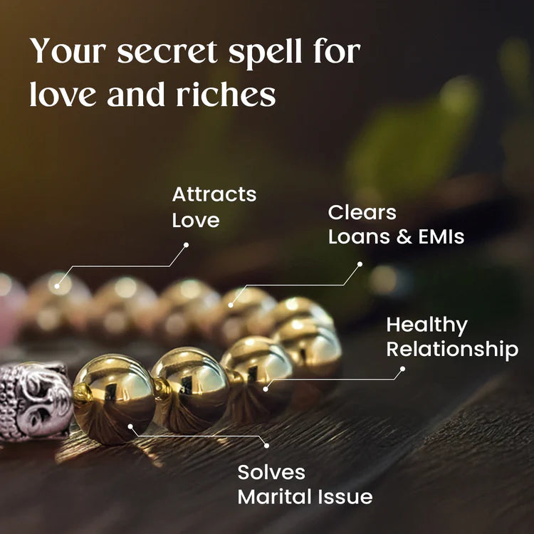 Love & Money Bracelet – Certified Rose Quartz & Pyrite with Buddha Charm | Attract Prosperity & Positive Energy