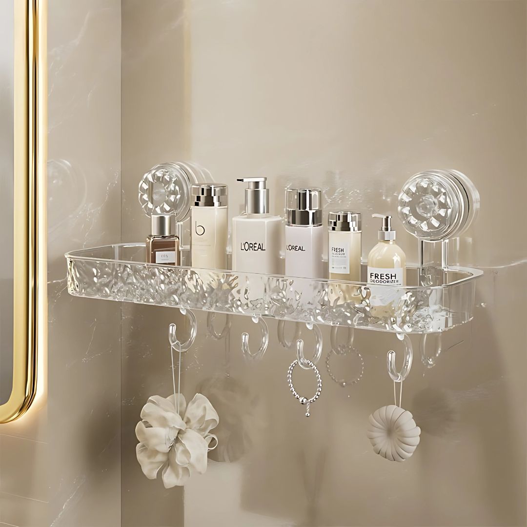 Suction Cup Corner Storage Rack – Non-Drill Bathroom Wall Shelf for Toiletries & Washbasin