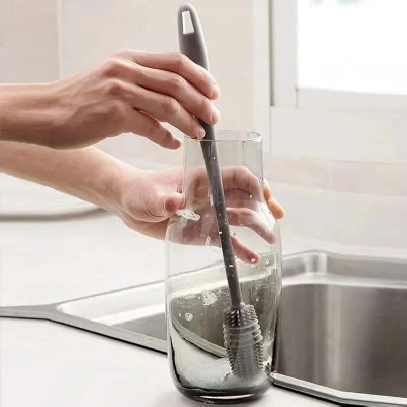 Silicone Cup Brush with Long Handle for Glass and Bottle Cleaning