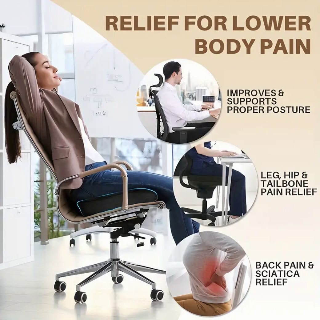 Cooling Gel Memory Foam Seat Cushion - Slow Rebound for Hip Pressure Relief | Ideal for Office Chairs & Home Use | Easy-Clean Material