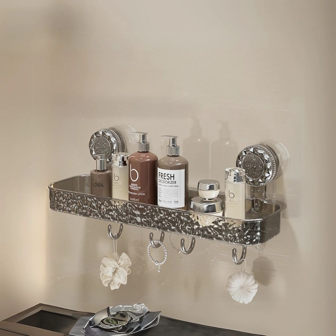 Suction Cup Corner Storage Rack – Non-Drill Bathroom Wall Shelf for Toiletries & Washbasin