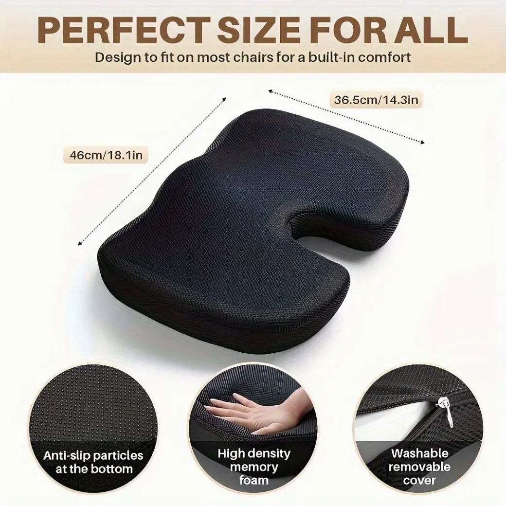 Cooling Gel Memory Foam Seat Cushion - Slow Rebound for Hip Pressure Relief | Ideal for Office Chairs & Home Use | Easy-Clean Material