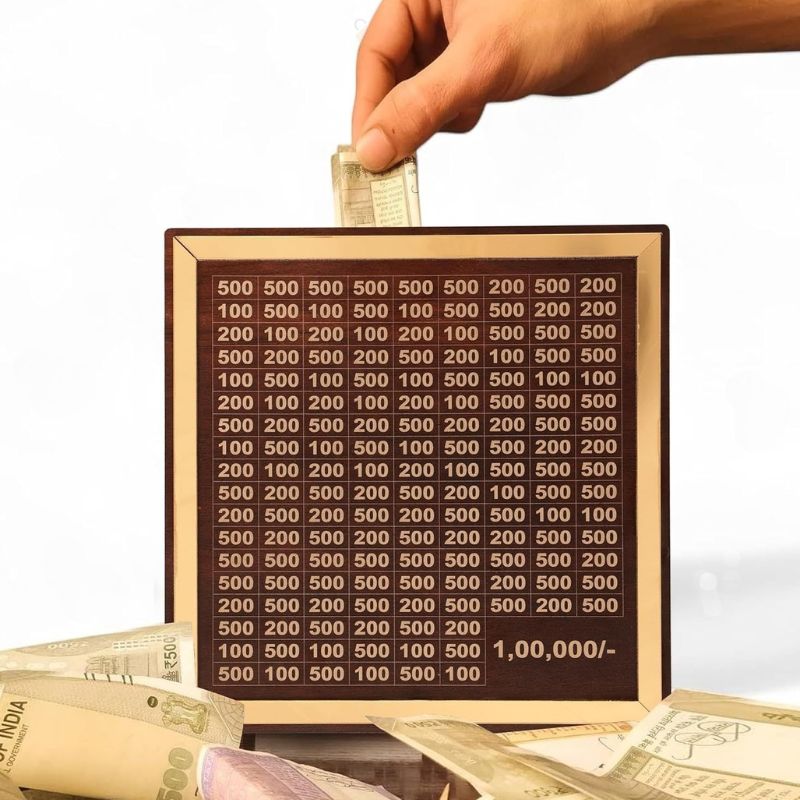 Savings Challenge Piggy Bank – ₹1,00,000 Target Money Box for Cash & Coins