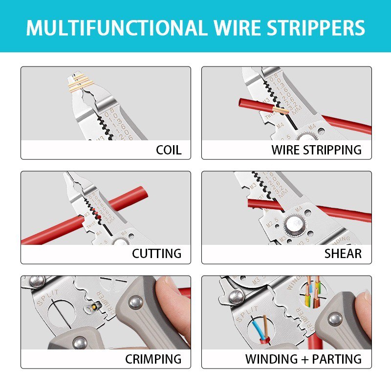 Multi-Function Cable Cutter and Stripper with Crimping Capability