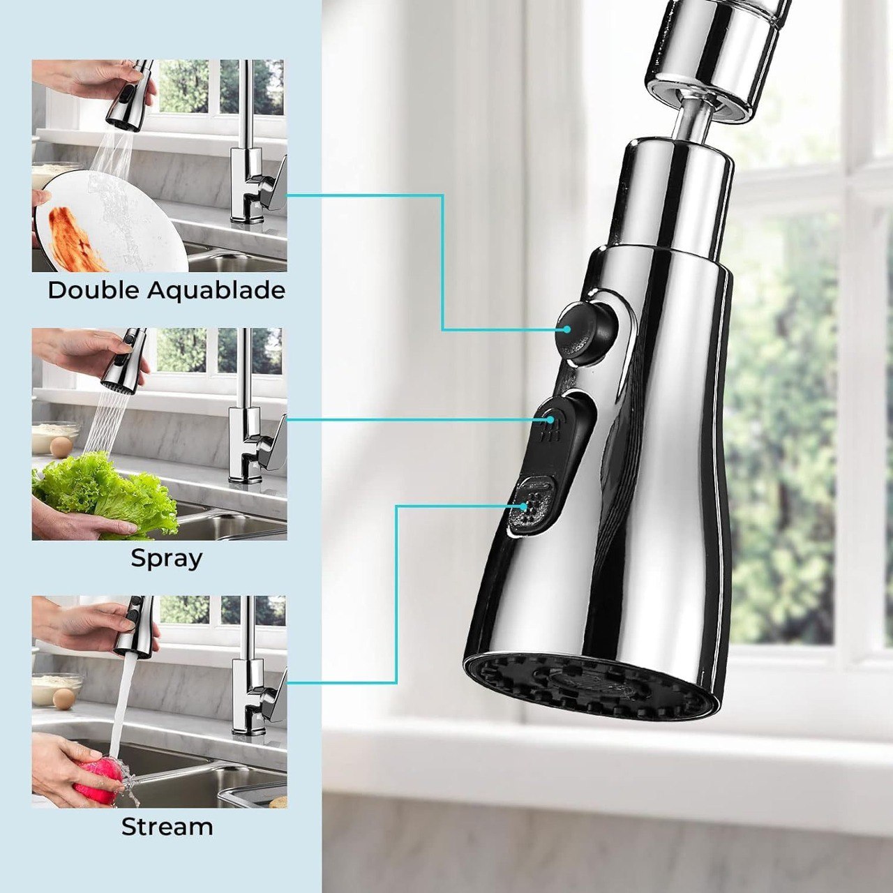 Universal Three-Speed Adjustable Splash-Proof Kitchen Faucet