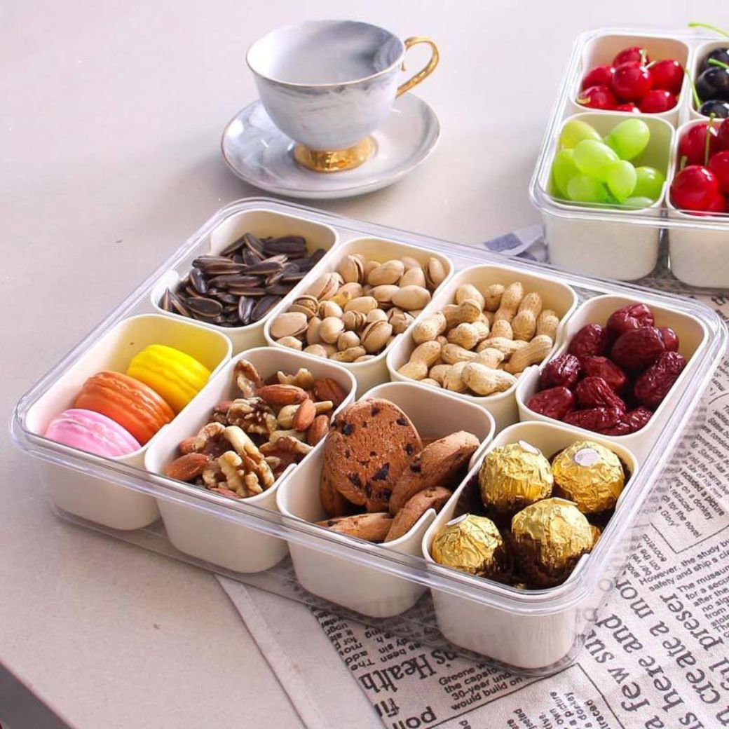 Snackle Storage Box – 8-Compartment Portable Snack Tray with Removable Dividers