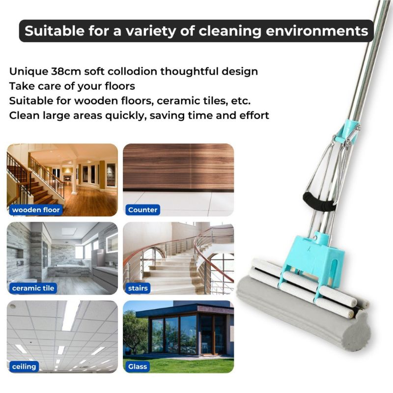 Dry Sponge Mop with Extendable Handle for Easy Cleaning