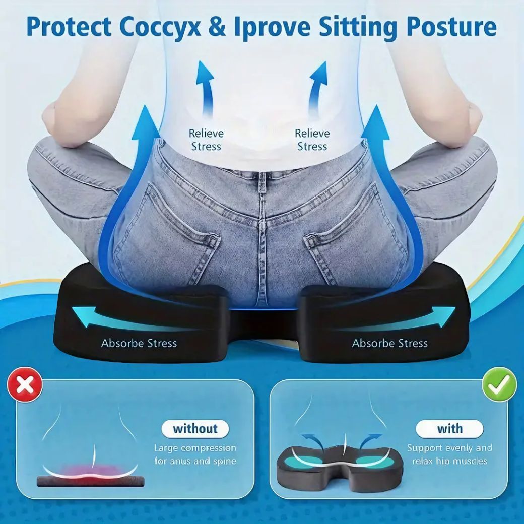 Cooling Gel Memory Foam Seat Cushion - Slow Rebound for Hip Pressure Relief | Ideal for Office Chairs & Home Use | Easy-Clean Material