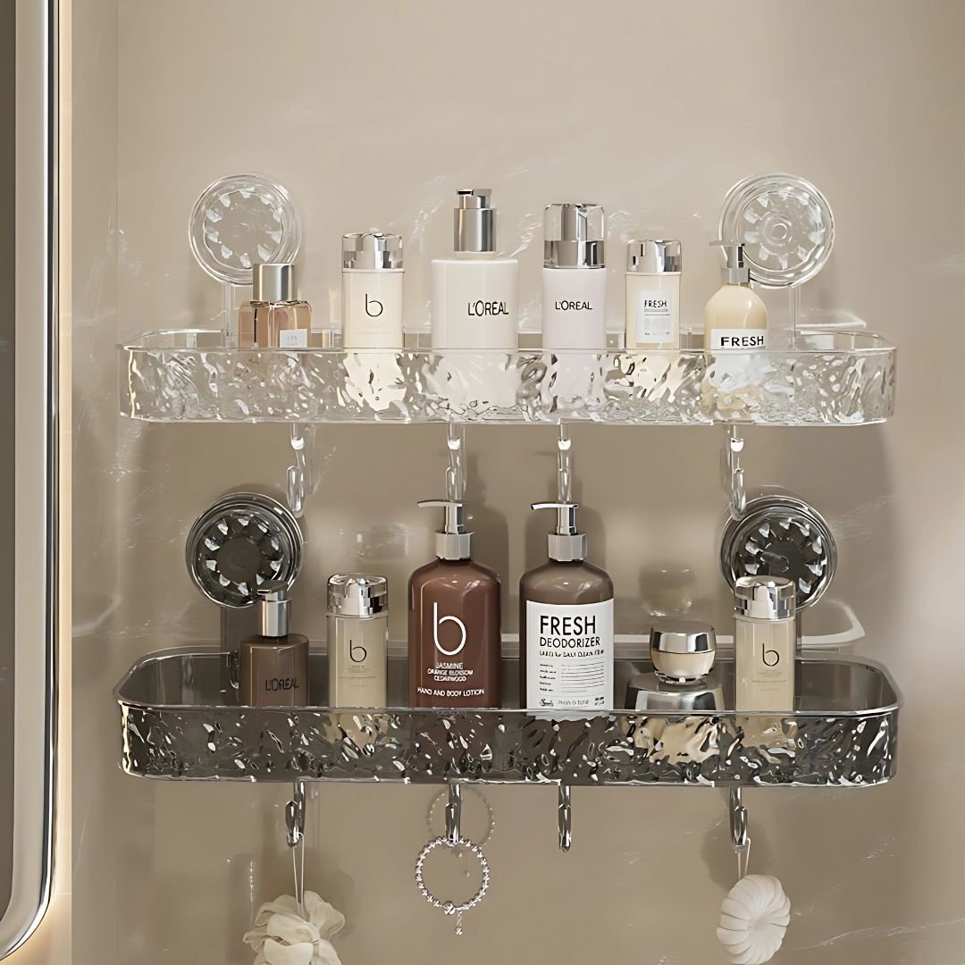 Suction Cup Corner Storage Rack – Non-Drill Bathroom Wall Shelf for Toiletries & Washbasin