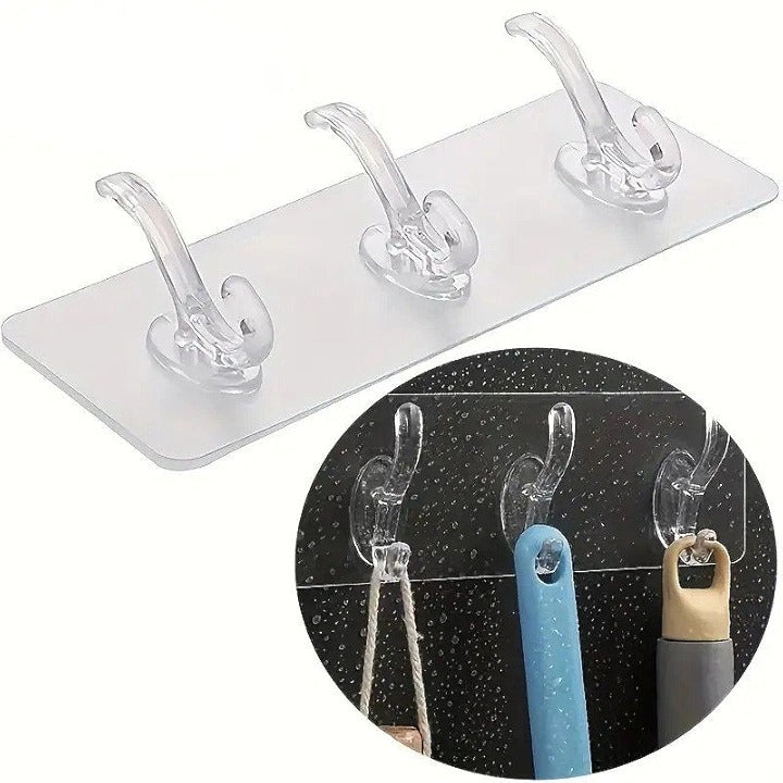 3-Piece Adhesive Hook Strip – No Drilling Wall Hooks for Kitchen & Bath(Pack of 2)