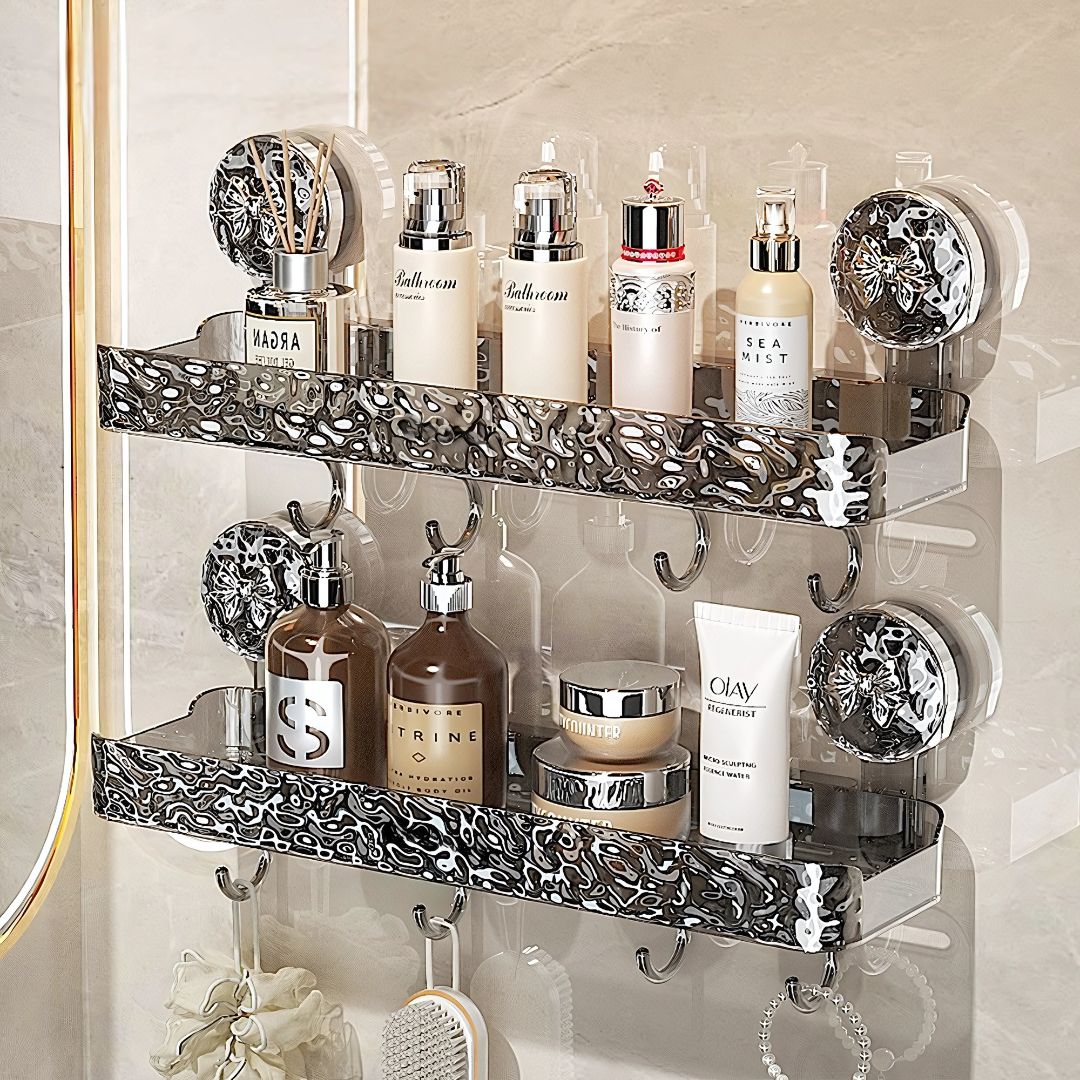 Suction Cup Corner Storage Rack – Non-Drill Bathroom Wall Shelf for Toiletries & Washbasin