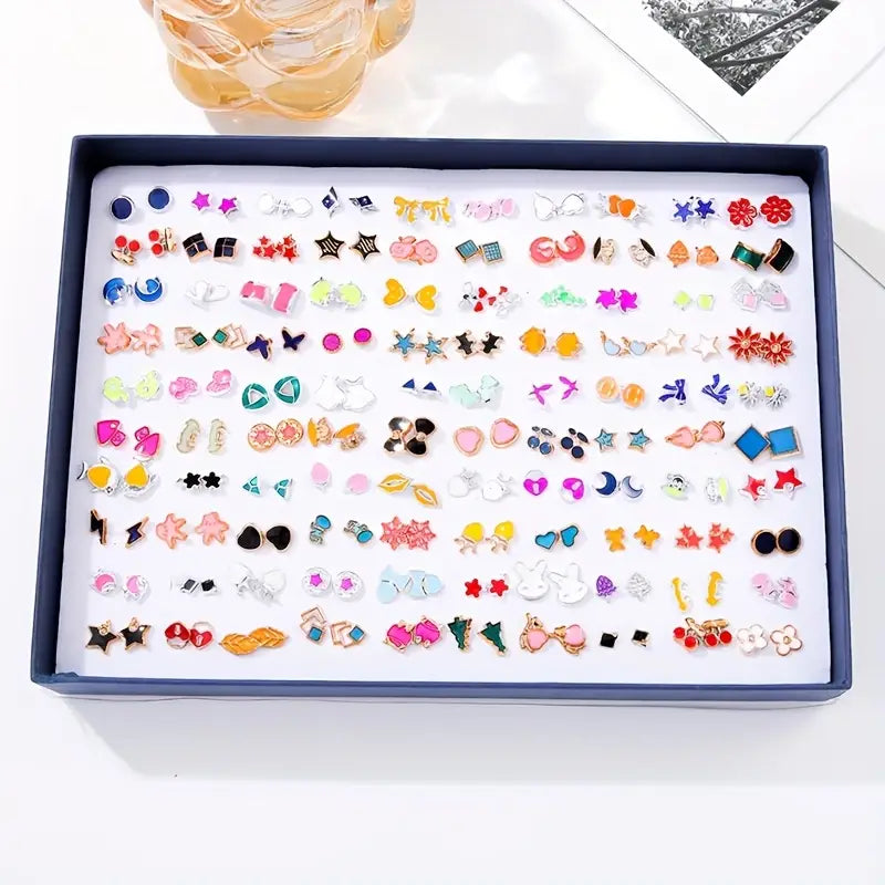 Boho Style Stud Earrings – Assorted Geometric Fashion Jewelry Set (100Pair)