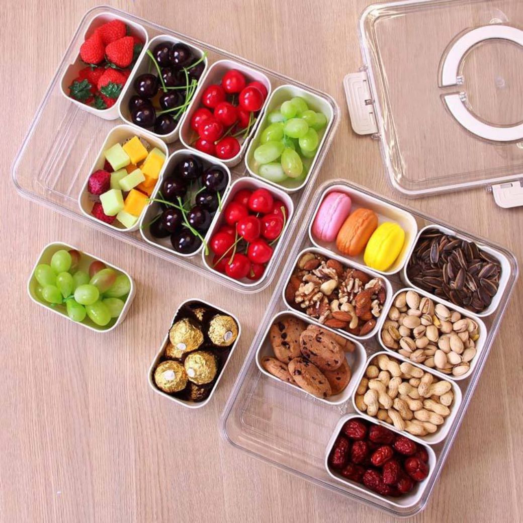 Snackle Storage Box – 8-Compartment Portable Snack Tray with Removable Dividers