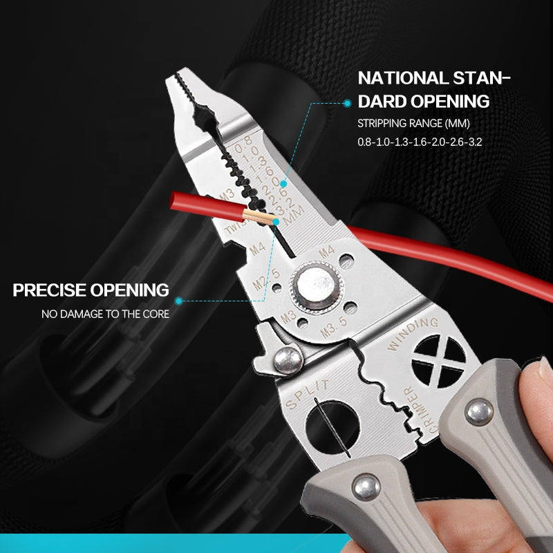 Multi-Function Cable Cutter and Stripper with Crimping Capability