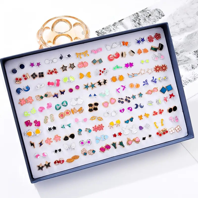 Boho Style Stud Earrings – Assorted Geometric Fashion Jewelry Set (100Pair)