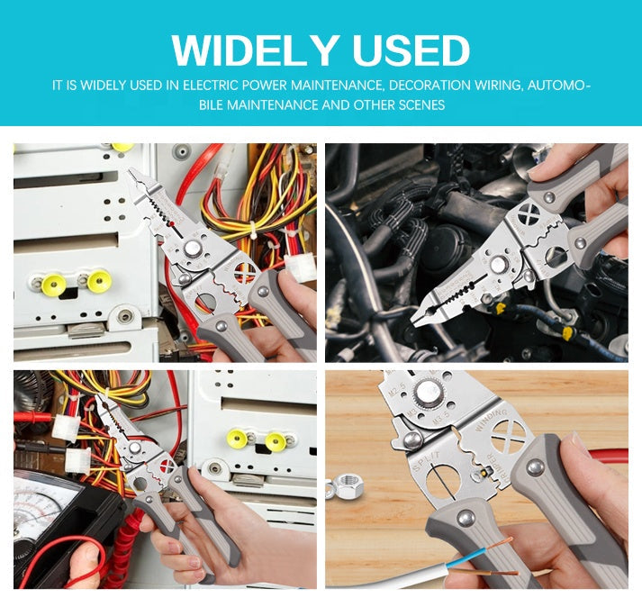 Multi-Function Cable Cutter and Stripper with Crimping Capability