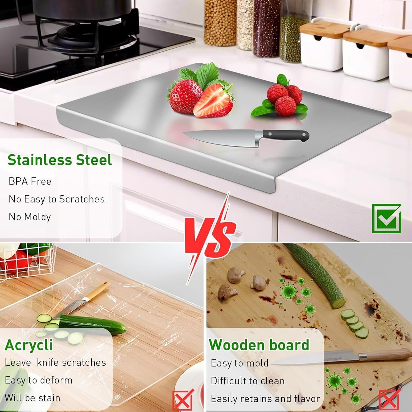 Premium Stainless Steel Chopping Board – Ultra-Durable, Hygienic & Rust-Resistant Cutting Board for Kitchen