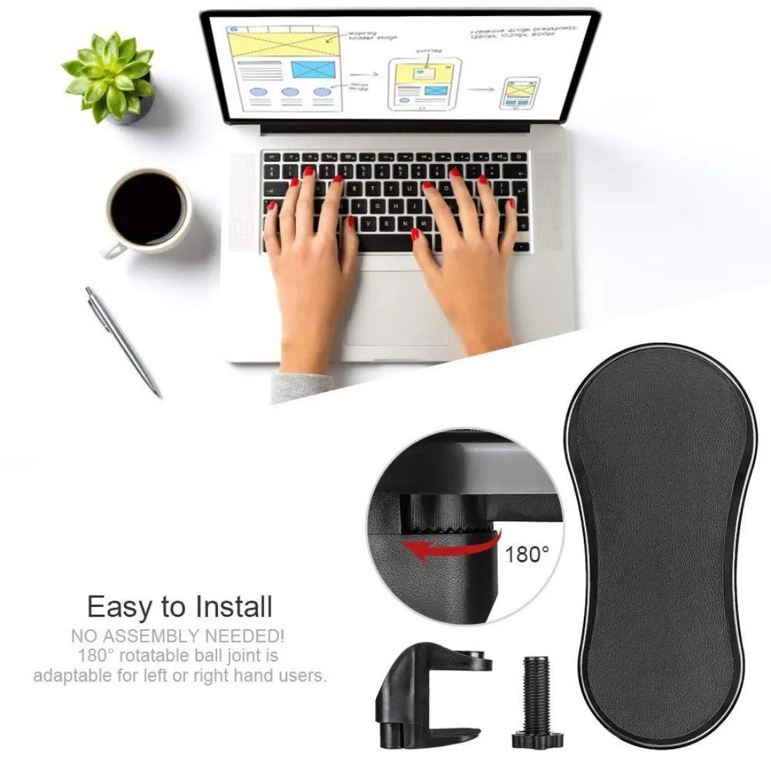 Adjustable Ergonomic Computer Arm Wrist Rest – Attachable Desk Support for Pain-Free Typing & Gaming