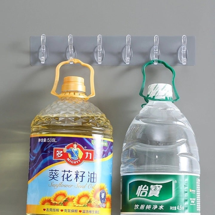 Self-Adhesive 6 Hook Strip – Transparent Heavy Duty Hooks for Wall Hanging