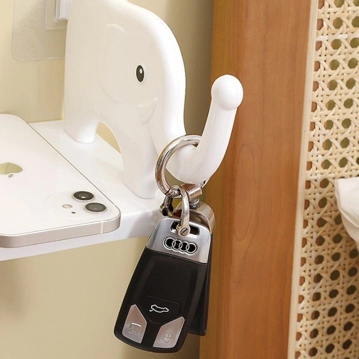 Elephant Buddy Floating Shelf – Punch-Free Wall Hanging with Guardrail & Hook