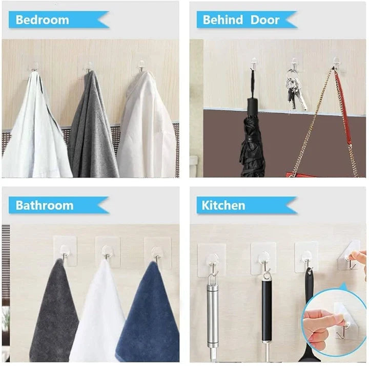 Super Strong Adhesive Wall Hooks – Waterproof 304 Stainless Steel Hooks (Pack of 6)