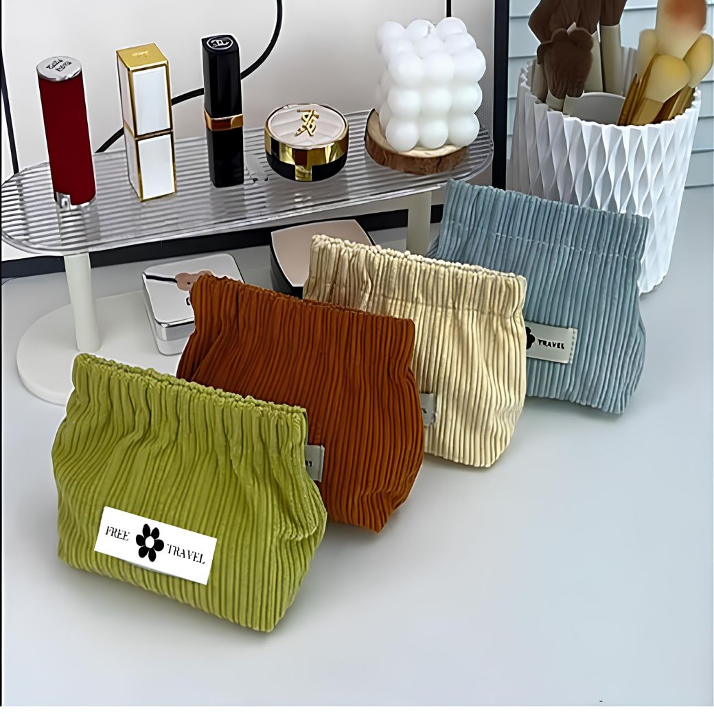 Elegant Corduroy Makeup Pouch – Compact & Portable Velvet Storage Bag for Women