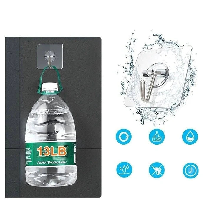 Super Strong Adhesive Wall Hooks – Waterproof 304 Stainless Steel Hooks (Pack of 6)