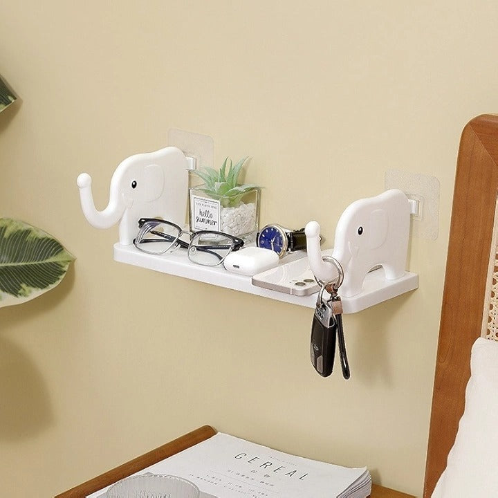 Elephant Buddy Floating Shelf – Punch-Free Wall Hanging with Guardrail & Hook