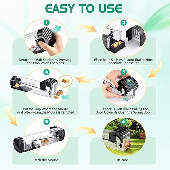 Transparent Automatic Lock Rat Trap Cage – Humane & Reusable Rodent Catcher for Home & Garden