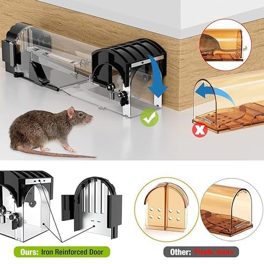 Transparent Automatic Lock Rat Trap Cage – Humane & Reusable Rodent Catcher for Home & Garden