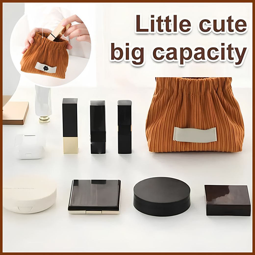 Elegant Corduroy Makeup Pouch – Compact & Portable Velvet Storage Bag for Women