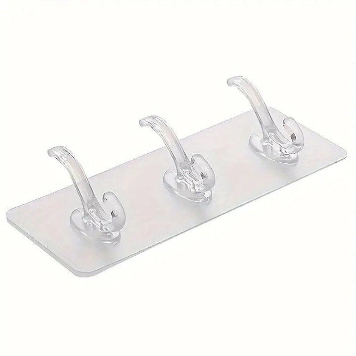 3-Piece Adhesive Hook Strip – No Drilling Wall Hooks for Kitchen & Bath(Pack of 2)