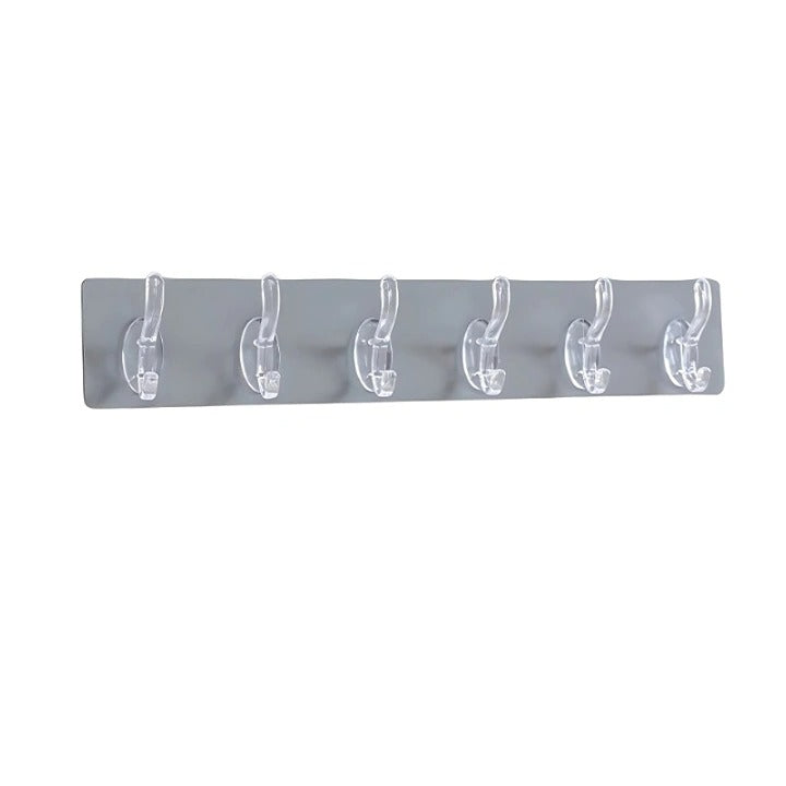 Self-Adhesive 6 Hook Strip – Transparent Heavy Duty Hooks for Wall Hanging