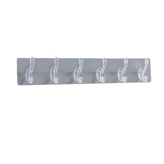 Self-Adhesive 6 Hook Strip – Transparent Heavy Duty Hooks for Wall Hanging