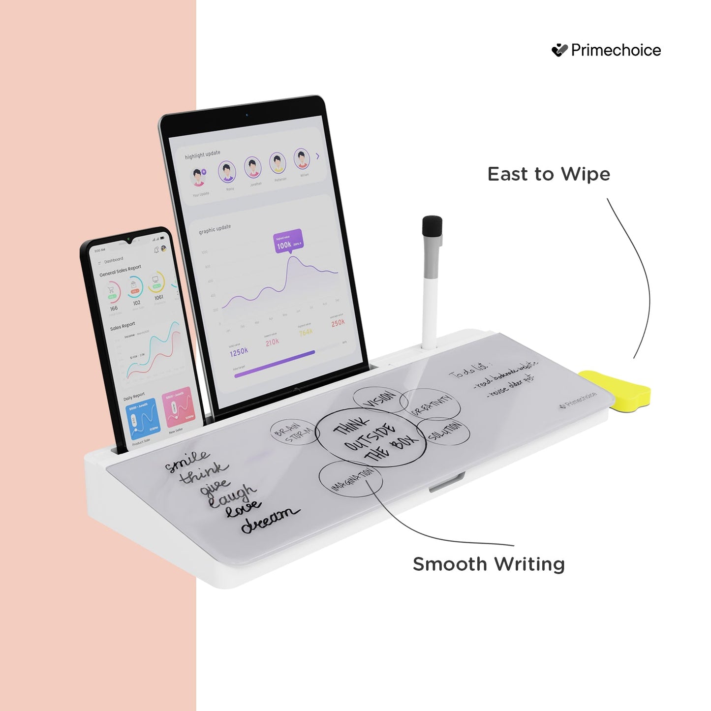 Premium Glass Whiteboard & Desk Organizer
