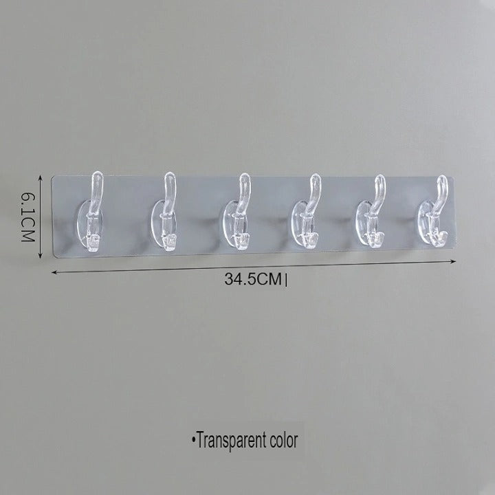 Self-Adhesive 6 Hook Strip – Transparent Heavy Duty Hooks for Wall Hanging