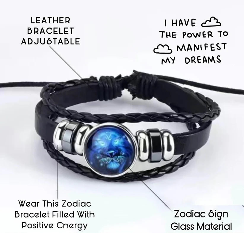 Zodiac Cosmic Leather Bracelet – Personalized for Every Star Sign