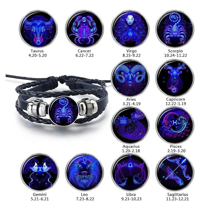 Zodiac Cosmic Leather Bracelet – Personalized for Every Star Sign