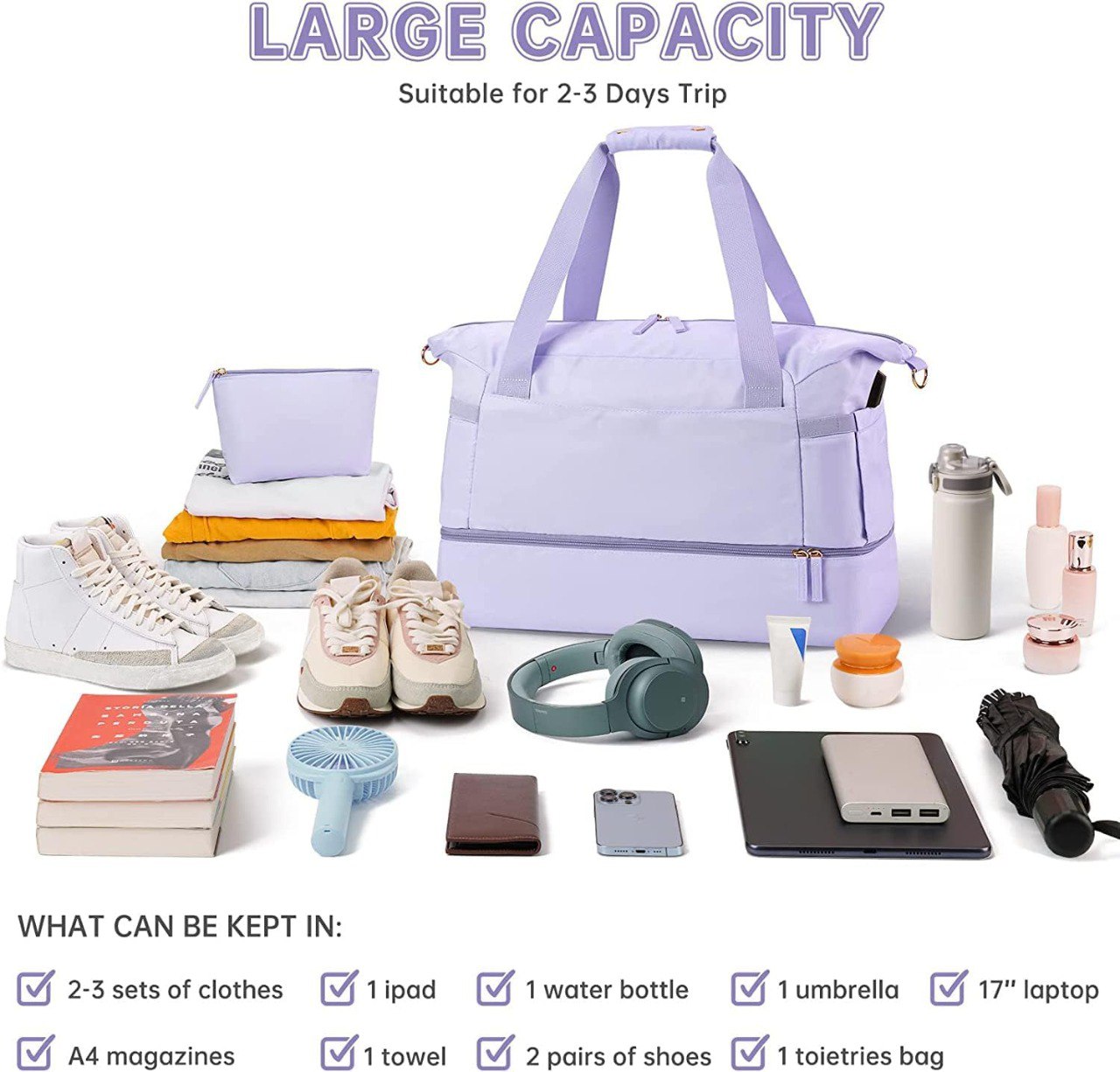 Smart Travel Bag | USB, Wet Pocket & Shoe Space