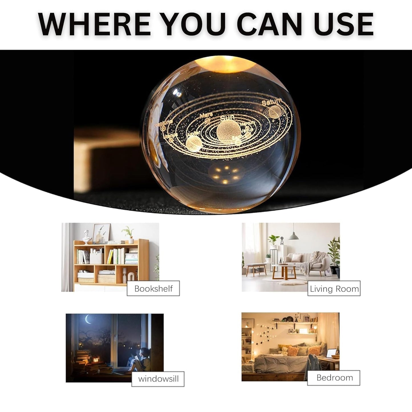 3D Crystal Ball Solar System Night Lamp | Cosmic Elegance for Your Room
