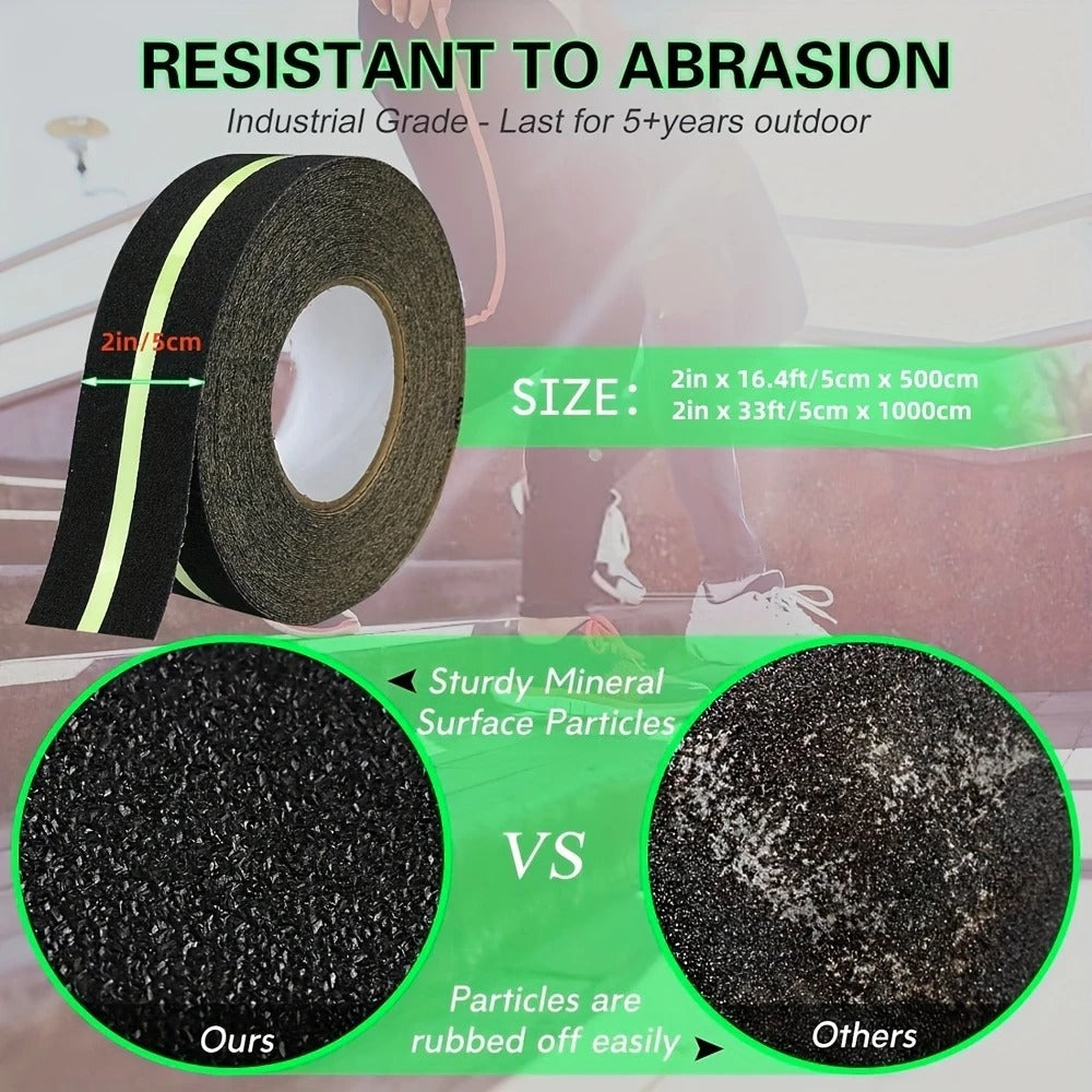 Anti-Slip Safety Grip Tape with High Visibility Glow , Ideal For Stairs & Floors-2 Inch x 5 Meters